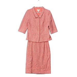 Talbot's Tweed 2pcs Career Suit Blazer Skirt Sz 8 Vintage‎ Salmon Cotton Blend